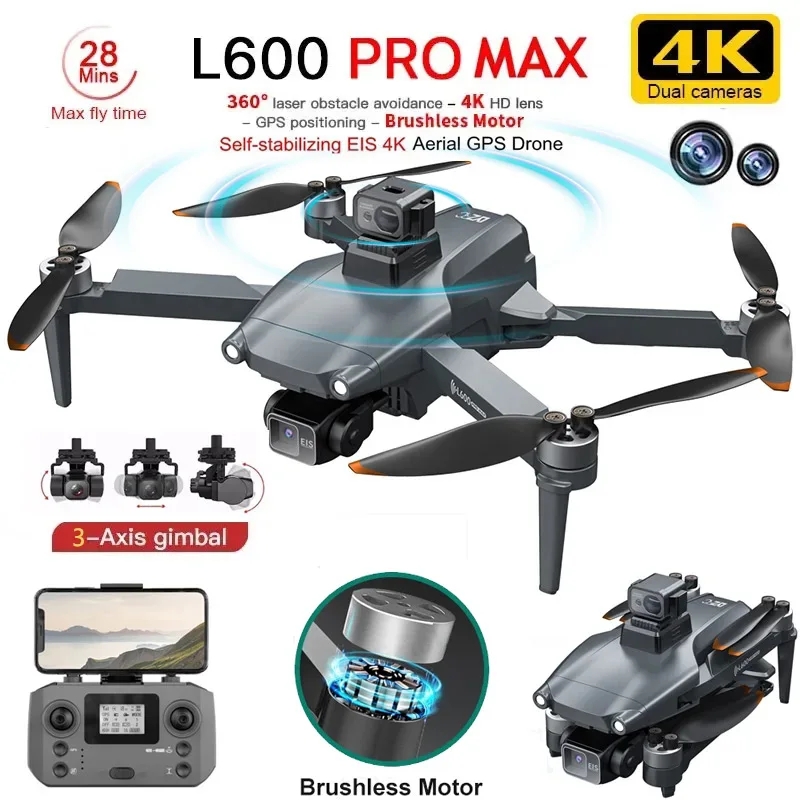 Fpv Brushless Rc Drone 4K - L600 PRO MAX GPS Drone profesional